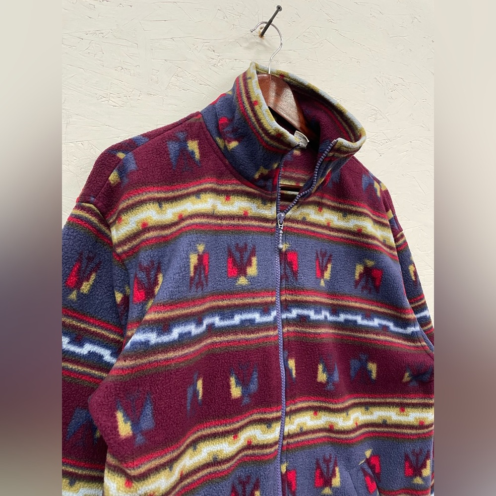 Vintage Colourful Full Zip Patterned Fleece Jacket, Size M